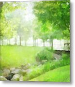 Birches And Stream Metal Print