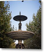 Bird Over The Fountain Metal Print