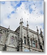 Birds Flying Above Jeronimos Monastery Metal Print