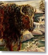 Bison In The Depths Of Winter In Yellowstone National Park Metal Print
