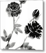 Black And White Rose Floral Metal Print