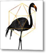 Black Flamingo 5 - Tropical Wall Decor - Flamingo Posters - Exotic, Black, Gold, Modern, Minimal Metal Print