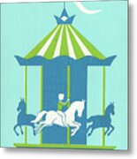 Blue And Green Merry-go-round Metal Poster