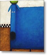 Blue Dog With Apple Metal Print