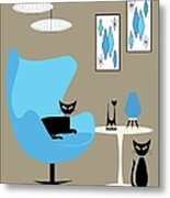 Blue Egg Chair With Cats Metal Print