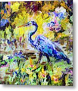Blue Heron Wetland Magic Palette Knife Oil Painting Metal Print
