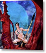 Blue Moon And Red Dragon Metal Print