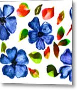 Blue Wild Flowers Watercolor Transparent Background Metal Print