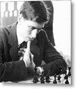 Bobby Fischer Contemplating Chess Move Metal Print