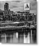 Boston Citgo Sign Along The Charles River - Black And White Metal Print