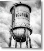 Bourbon Monochrome Whiskey Water Tower Barrel And Cloudy Skies Metal Print