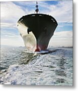 Bow View Of Cargo Ship Sailing Out Of Metal Print
