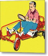 Boy Driving A Go Cart Metal Print