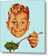 Boy Eating Green Beans Metal Print