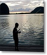 Boy Fishing On Pier Metal Print