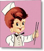 Boy Holding Chopsticks Metal Print