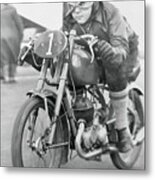 Boy In Motorcycle Gear Riding Cycle Metal Print