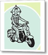 Boy In Space Helmet On Motorbike Metal Print