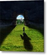 Boy Running On Grass In Sunlight Metal Print