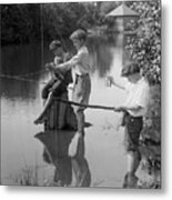 Boys 10-12 Years Fishing In River Metal Print