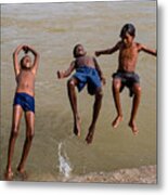 Boys Jump Metal Print