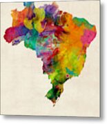 Brazil Watercolor Map Custom Heart Metal Print