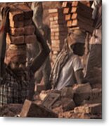 Brick Factory (2): Workers Stacking Bricks Metal Print