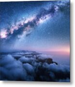 Bright Milky Way Over The Low Clouds Metal Print