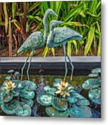 Bronze Water Sculptures Of Birds Metal Print