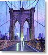 Brooklyn Bridge Walkway At Dawn, New Metal Print
