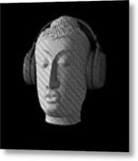 Buddha Wearing Headphones Metal Print