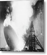 Burning Hindenburg Airship Hitting Metal Print