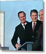 Bush, Reagan, And Gorbachev On Rooftop Metal Print