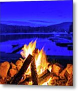 Campfire By The Lake Metal Print