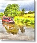 Canal Boat On The Leeds To Liverpool Canal Metal Print