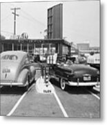 Cars At Automated Drive-in Restaurant Metal Print