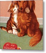 Cat And Dog Valentine Metal Poster