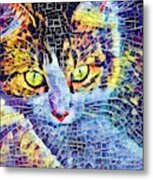 Cat Mosaic Yellow Eyes Metal Print