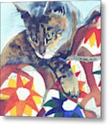 Cat On A Quilt Metal Print