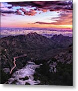 Catalina Highway Sunset And Tucson City Lights Metal Print