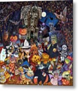 Cats And Dogs Halloween Metal Print