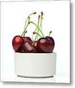 Cherries In White Bowl Metal Print