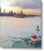 Chicago Harbor Lighthouse And Navy Pier Metal Print