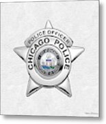 Chicago Police Department Badge -  C P D   Police Officer Star Over White Leather Metal Print