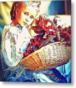 Child With Fruit Basket Metal Print