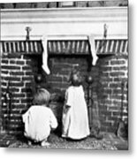 Children At Fireplace Waiting For Santa Metal Print