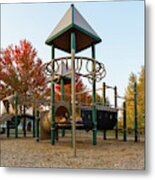 Children Playground In Neighborhood Park In Fall Season Metal Print