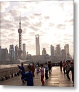 China, Shanghai, People Exercising Near Metal Print