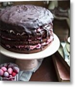 Chocolate Layer Cake With Cranberries, For Christmas Metal Print