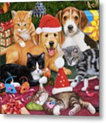 Christmas Meeting - Kittens And Puppies Metal Print